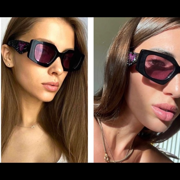 PRADA COLORFUL COLLECTION WITH THE ICONIC TRIANGLE LOGO VIOLET MIRROR LENS - Picture 9 of 16